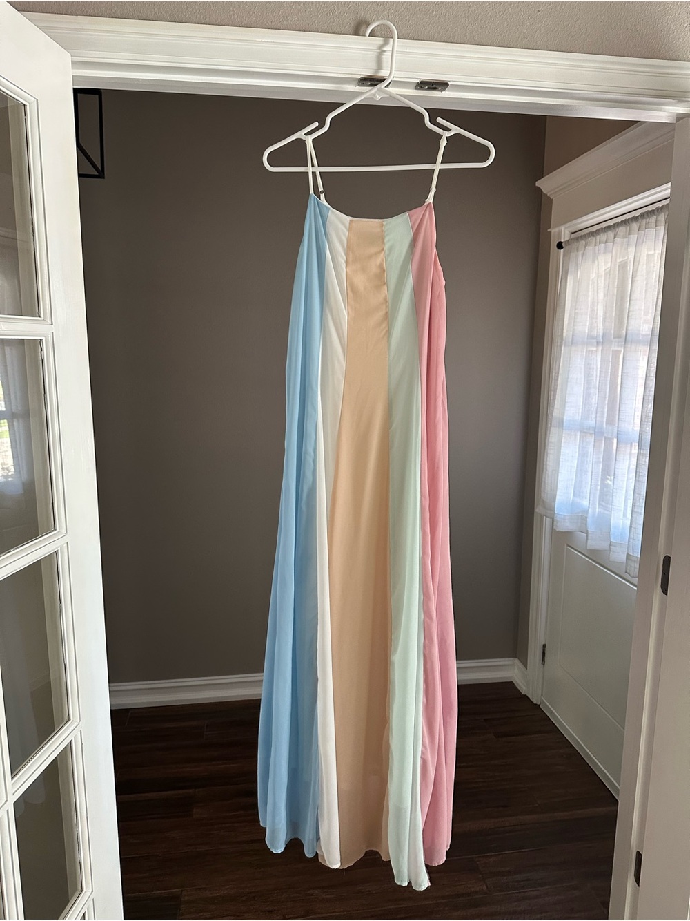 Davi & Dani Pastel Striped Maxi Dress - Sleeveless Spaghetti Strap